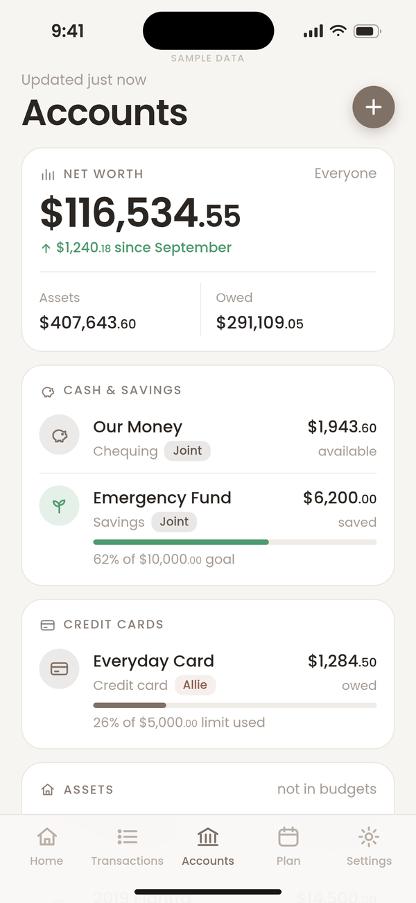 Budget by Ayemel: Accounts & Net Worth screen