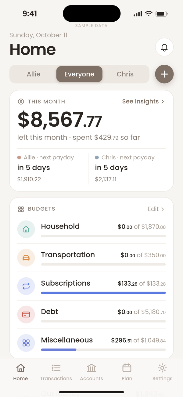 Budget by Ayemel Home screen