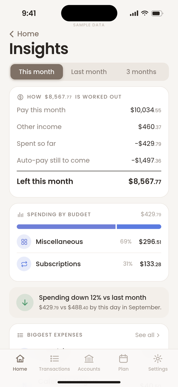 Budget by Ayemel: Insights screen