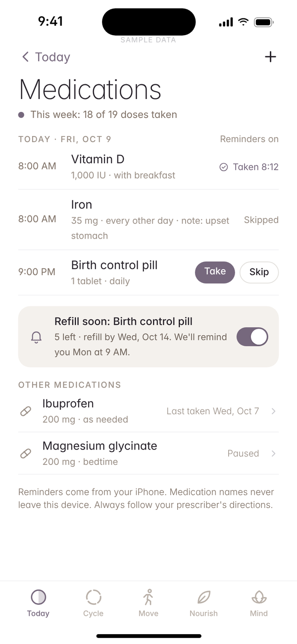 Health by Ayemel: Medications screen