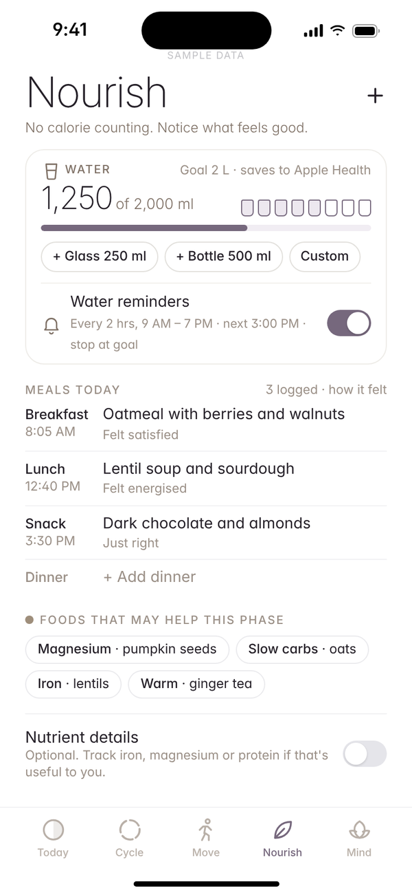 Health by Ayemel: Nourish screen