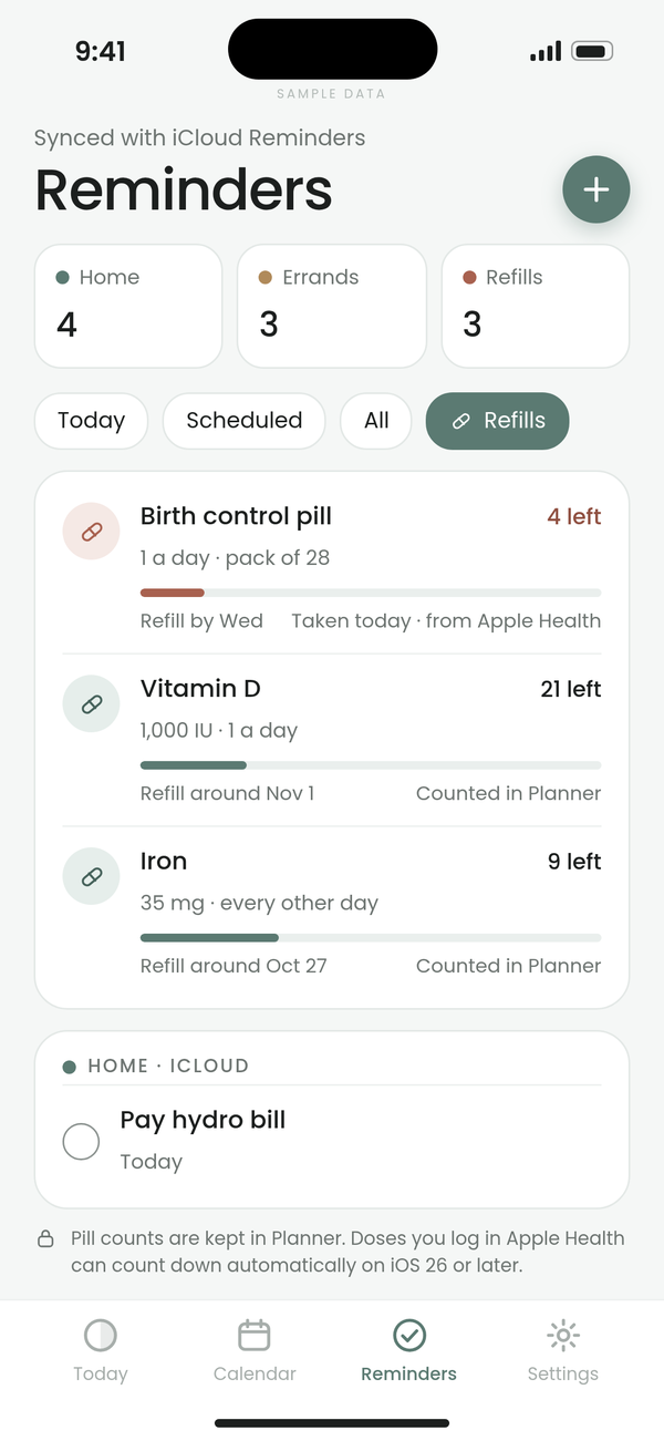 Planner by Ayemel: Reminders & Refills screen